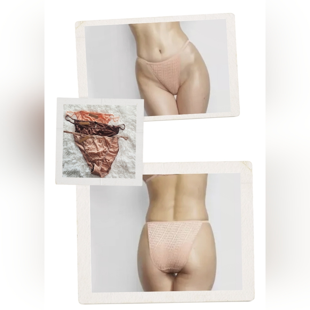 3pcs SKIMS BURNOUT Velvet String BIKINI BRIEF PEACH, CHESTNUTS, SIENNA/ 4X/NWT